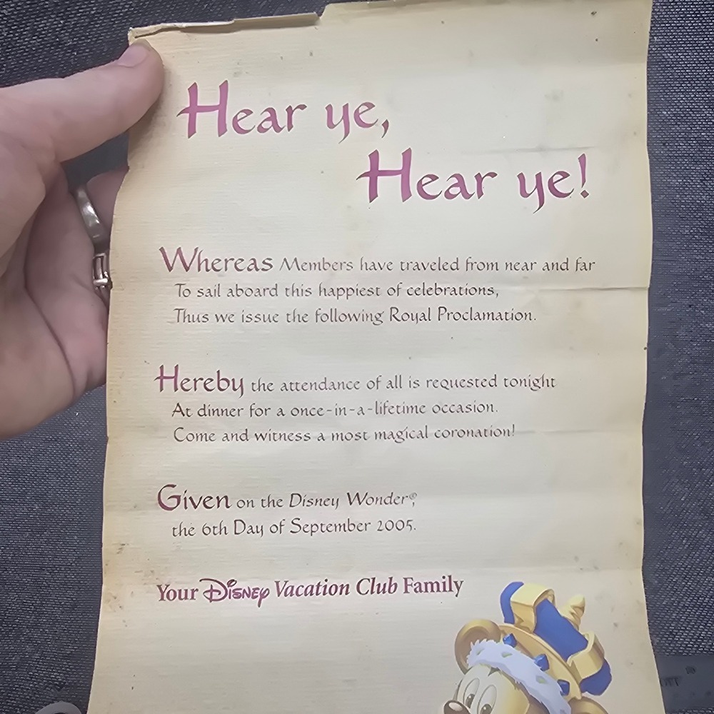 Disney Scroll DVC Member‎ Cruise 2005 Disney Wonder Mickey Proclamation Fair Tan